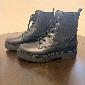 Xappeal Black Lace-Up Combat Boots with Knit Ankle. Never worn.